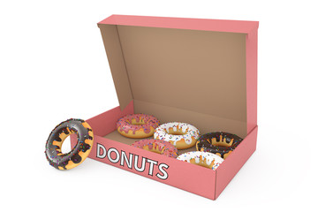 Assorted Sweet Donuts in a Paper Cardboard Box. 3d Rendering