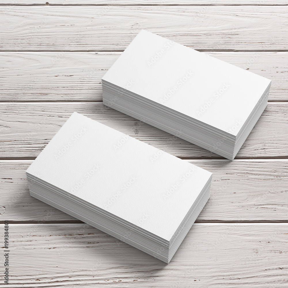 Poster stacks of white blank business cards. 3d rendering
