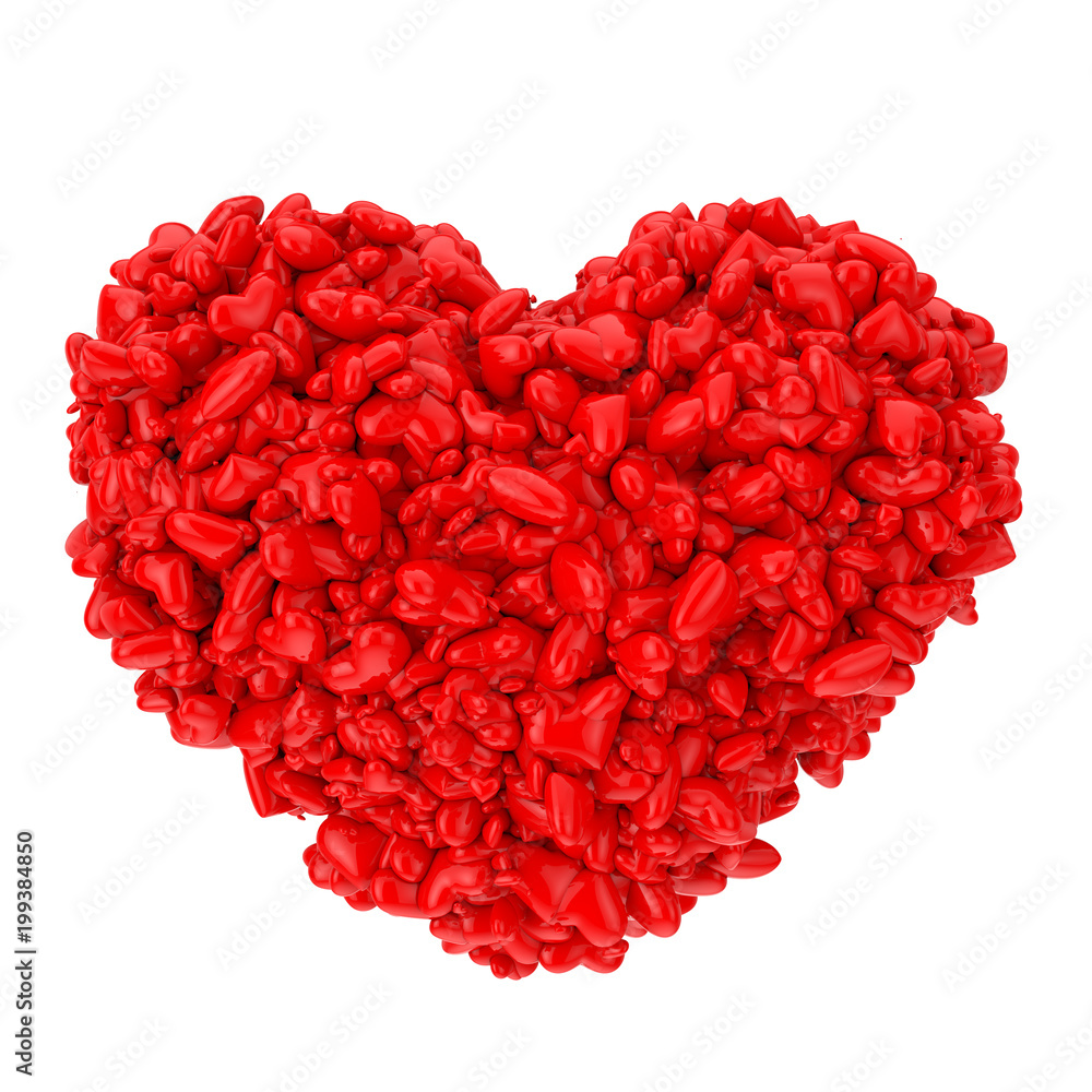 Aufkleber many red heart in shape of big heart. 3d rendering
