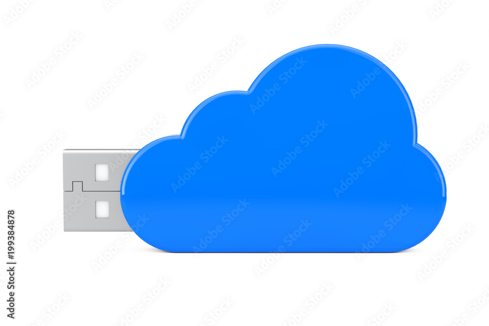 Aufkleber blue usb flash drive in cloud shape. 3d rendering