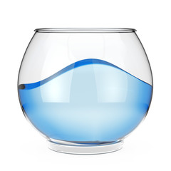 Realistic Empty Glass Fishbowl Aquarium with Blue Water. 3d Rendering