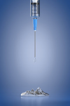 Medical Syringe with Fluid Drops Injection. 3d Rendering