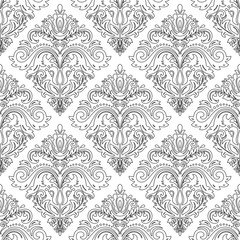 Classic seamless vector pattern with black outlines. Damask orient ornament. Classic vintage background. Orient ornament for fabric, wallpaper and packaging