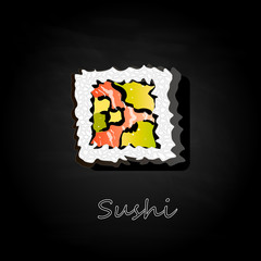 Nigiri Sushi illustration on dark background.  Top view.