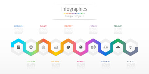 Infographic design elements for your business data with 10 options, parts, steps, timelines or processes. Vector Illustration.