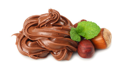 chocolate cream with hazelnut isolated on white background