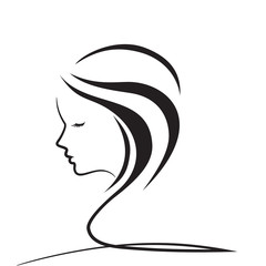 Girl head illustration. Eye, ear, hair lips neck Vector eps 10