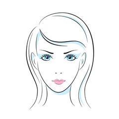 Girl head illustration. Eye, ear, hair lips neck Vector eps 10