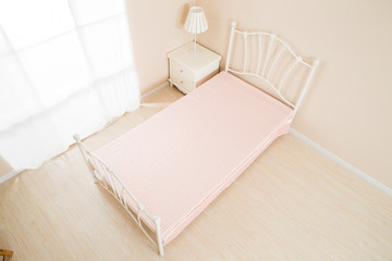Elegant romantic bedroom interior in pastel colors
