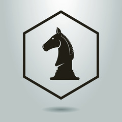 black and white icon with chess knight in the hexagon frame