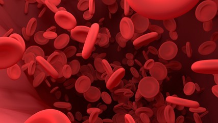 Red blood cell in blood vessel of body.  Science graphic for education of school. 3D rendering. - obrazy, fototapety, plakaty