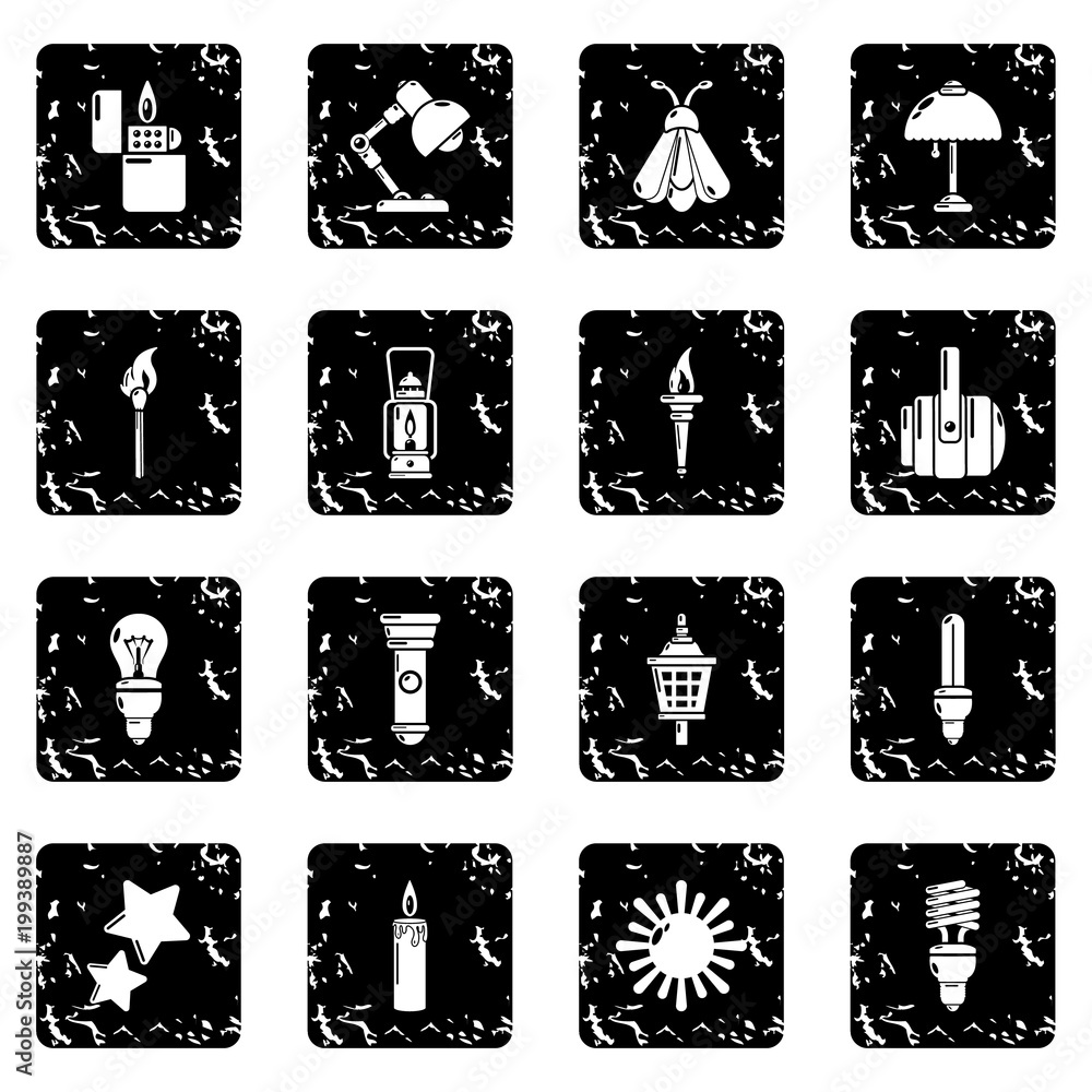 Poster light source icons set grunge vector