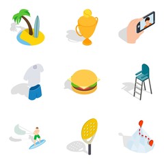 Comfortable rest icons set, isometric style