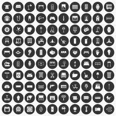100 furnishing icons set black circle