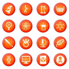 Chemistry laboratory icons set red vector