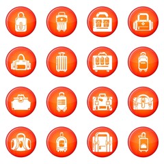 Bag baggage suitcase icons set red vector