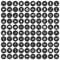 100 asian icons set black circle