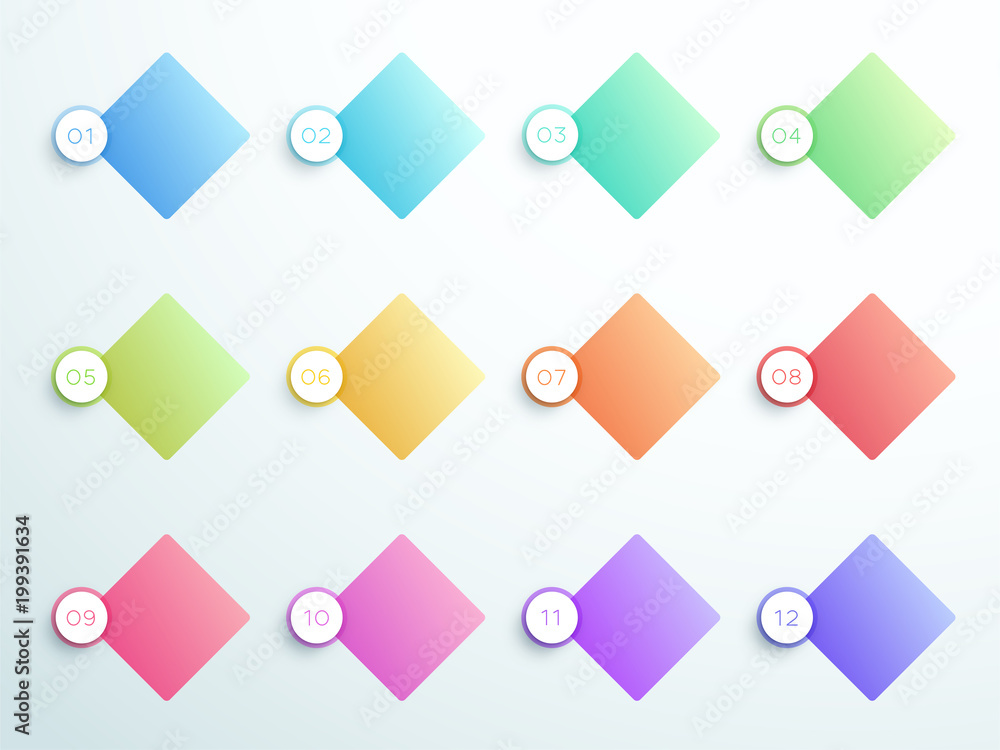 Poster numbered diamond text boxes 1 to 12 vector