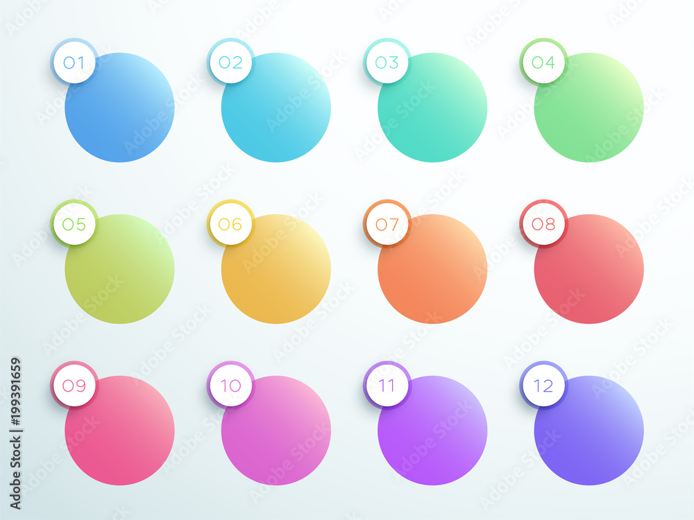 Poster numbered gradient circle text boxes 1 to 12 vector