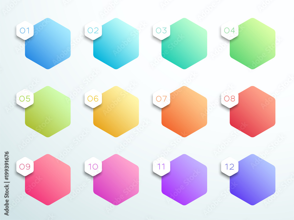 Poster numbered gradient hexagon text box 1 to 12 vector