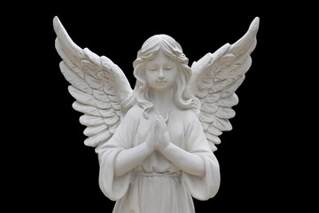 Fototapeta na wymiar Angel statues isolated on black background. 