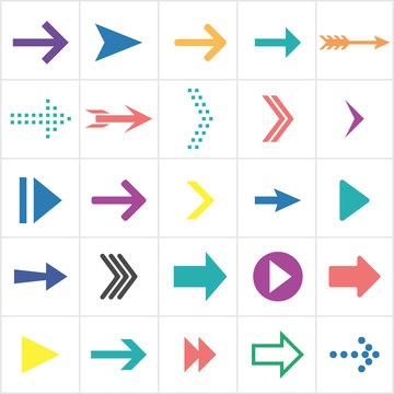 Colored flat arrows. Collection of next icons