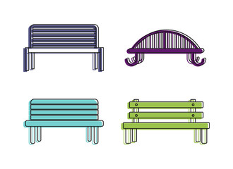 Bench icon set, color outline style