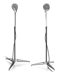 Microphone on the rack, a set of images. 3d illustration.