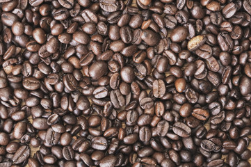 top view on coffee beans background