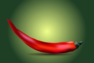 Red fresh bitter chili pepper on green background vector clip art icon