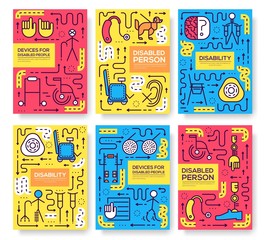 Set of thin line care people pattern concept. Art  disabled, magazine, book, poster, abstract, banners, element. Vector world disability day  outline package greeting card or invitation design
