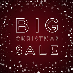 Fototapeta premium Big Christmas Sale greeting card. Random falling stars background. Random falling stars on red background. Splendid vector illustration.