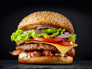 fresh tasty burger - obrazy, fototapety, plakaty
