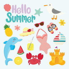 set of cute summer