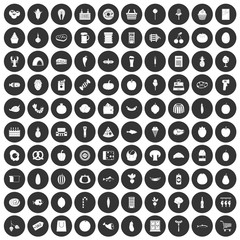 100 grocery shopping icons set black circle