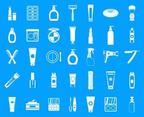 Beauty elements icon blue set vector