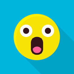 Surprised emoticon icon, flat style