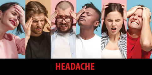 Group of stressed people having headache