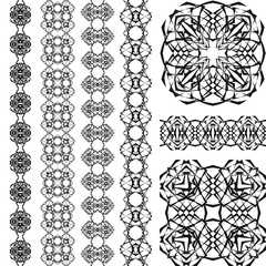 Decorative border lines and ornament elements. Vector abstract creative geometric ornamental seamless patterns.