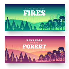 Protection of forests against fire Day. Take care of the forest illustration poster design. Flat  vector banners style concept