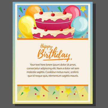 happy birthday theme poster with party cake