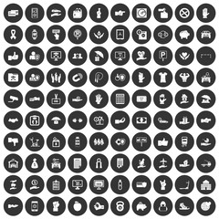 100 hand icons set black circle