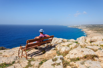 man on bench near the sea, Cyprus, recreation, relaxation