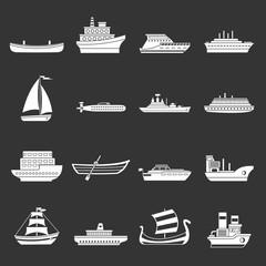 Sea transport icons set grey vector