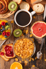 cornflakes, coffee and fruit