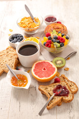 coffee cup , fruit and bread