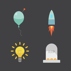 Token ICO vector illustration and blockchain technology icons.