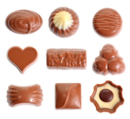 Set of Milk Chocolate sweets. Isolated on a white background.
