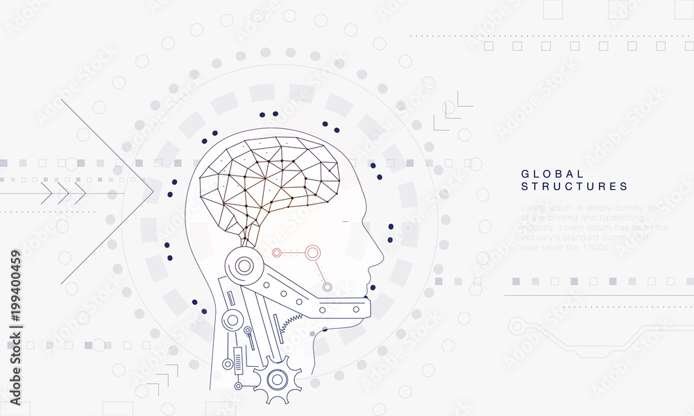 Poster innovations systems connecting people and robots devices. future technologies in automatics cyborg s