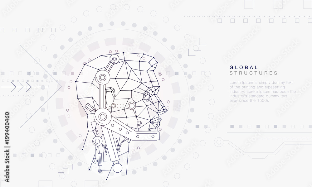 Fototapete innovations systems connecting people and robots devices. future technologies in automatics cyborg s